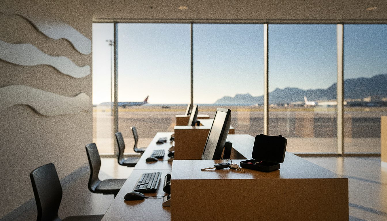 Stanowisko wynajmu samochodów na lotnisku Palma de Mallorca podczas przekazywania kluczyków